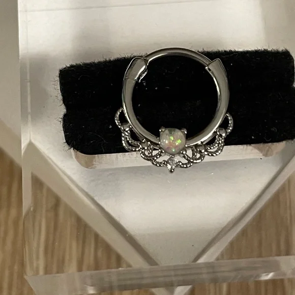 16G Opal & CZ Surgical Steel 10mm Single Hoop Septum/ Daith Clicker NWT - Picture 7 of 11